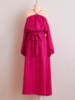 シャイニードロップオフショルダードレス/IVORY