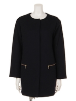 ウールサキソニーファスナー付ノーカラーロングジャケット/ネイビー