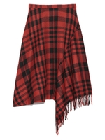 チェックフリンジアシンメトリースカート/GRY