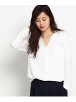 Vネックサテンシャツ/ホワイト(001)