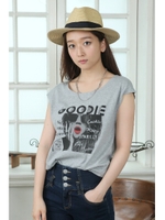 【AZUL by moussy】30/-天竺リップガールフォトT/T.GRY