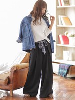 スカーフベルト付ワイドパンツ/キャメル