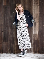 モノトーンフラワーキャミワンピース/アイボリー柄