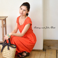 ウエストギャザーフレンチスリーブロングワンピース