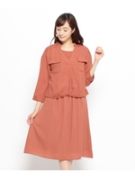 ジョーゼットワンピ+キーネックブラウスSET/キャメル(041)