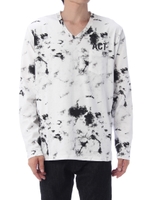 【AZUL by moussy】タイダイ総柄ロゴVネック長袖T/BLK