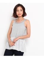 天竺ビジュー付タンクトップ/ライトグレー(011)