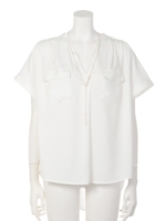 【Shelly island】ネックレス付きスキッパーブラウス/ブラウン