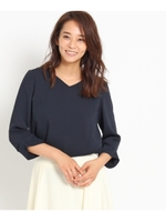 サイドレース切り替えVネックブラウス/ブルー系(094)