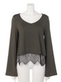 フレアスリーブ裾レースTOPS/オフホワイト