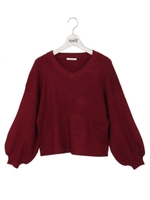 袖ボリュームVネックニット/ホワイト