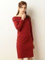 アシメネックオフショルダーワンピース/レッド