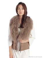 スエードXチベットラムファー・2WAYベスト/キャメル