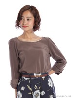 袖リボンモチーフTブラウス/モカチャ