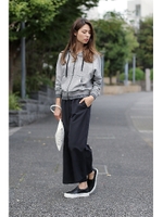 【AZUL by moussy】裏毛×編立リブ長袖パーカー/柄BLK