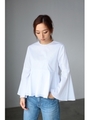 【AZUL by moussy】フリルスリーブペプラムシャツブラウス/O/WHT