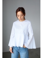 【AZUL by moussy】フリルスリーブペプラムシャツブラウス/O/WHT