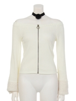 PONPONチョーカー付オフショルTOPS/ホワイト