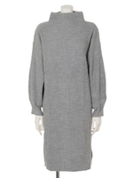 ボトルネックリブニットワンピース/杢グレー