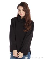 ワイドシルエットオフタートルプルオーバー/ブラック