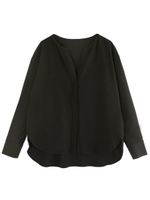 ジョーゼットノーカラーブラウス/グレー