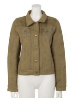 【P】カラーステッチフェイクスエードブルゾン/カーキ