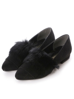 【vanitybeauty】カジュアルファーフラットシューズ/ネイビースエード