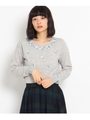 フラワー刺繍ニットプルオーバー/キャメル(041)