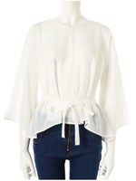 ウエストリボンブラウス/ホワイト