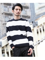 ケーブルボーダープルオーバーニット/グレー(012)