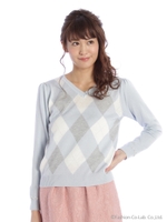 Vネックアーガイルプルオーバー/クロ