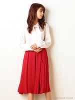 マルチプリーツミディスカート/レッド