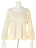 袖刺繍フレアニット/ホワイト