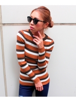 【LATINA】Ｕネックマルチボーダーニットトップス/GRY