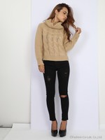 ケーブルタートルニットトップス/BLK