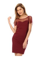 バック開きシフォン切替ワンピース/RED