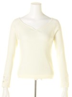 袖刺繍ハートカットニット/ホワイト