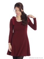 肩りぼんフレアワンピ/レッド