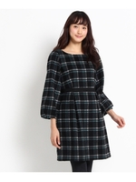 シャギーチェック切り替えワンピース/ブラック(219)