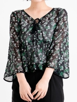 シフォンフラワータッセルブラウス/グレージュ柄