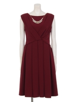 ネックレス付きカシュクール風ウエストブラウジングワンピース/ネイビー