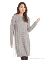 異素材ニットワンピ/ネイビー