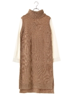 袖シャツドッキングニットワンピース/ベージュ