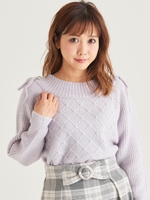リボン付ダイヤ柄プルオーバー/ピンク