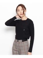 刺しゅう入りワンポケットリブニット/オフホワイト(003)