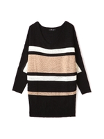 マルチボーダードルマンニット/ブラック(014)