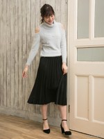 サテンプリーツ/SK/サックス