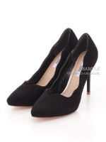 【R&E】スエードスカラップヒールパンプス/グレースエード