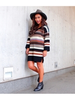 【anap mimpi】MIXボーダーVネックワンピース/ORG