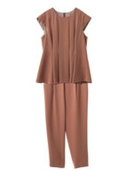 タック入り裾フレアブラウス×パンツセット/ブラウン